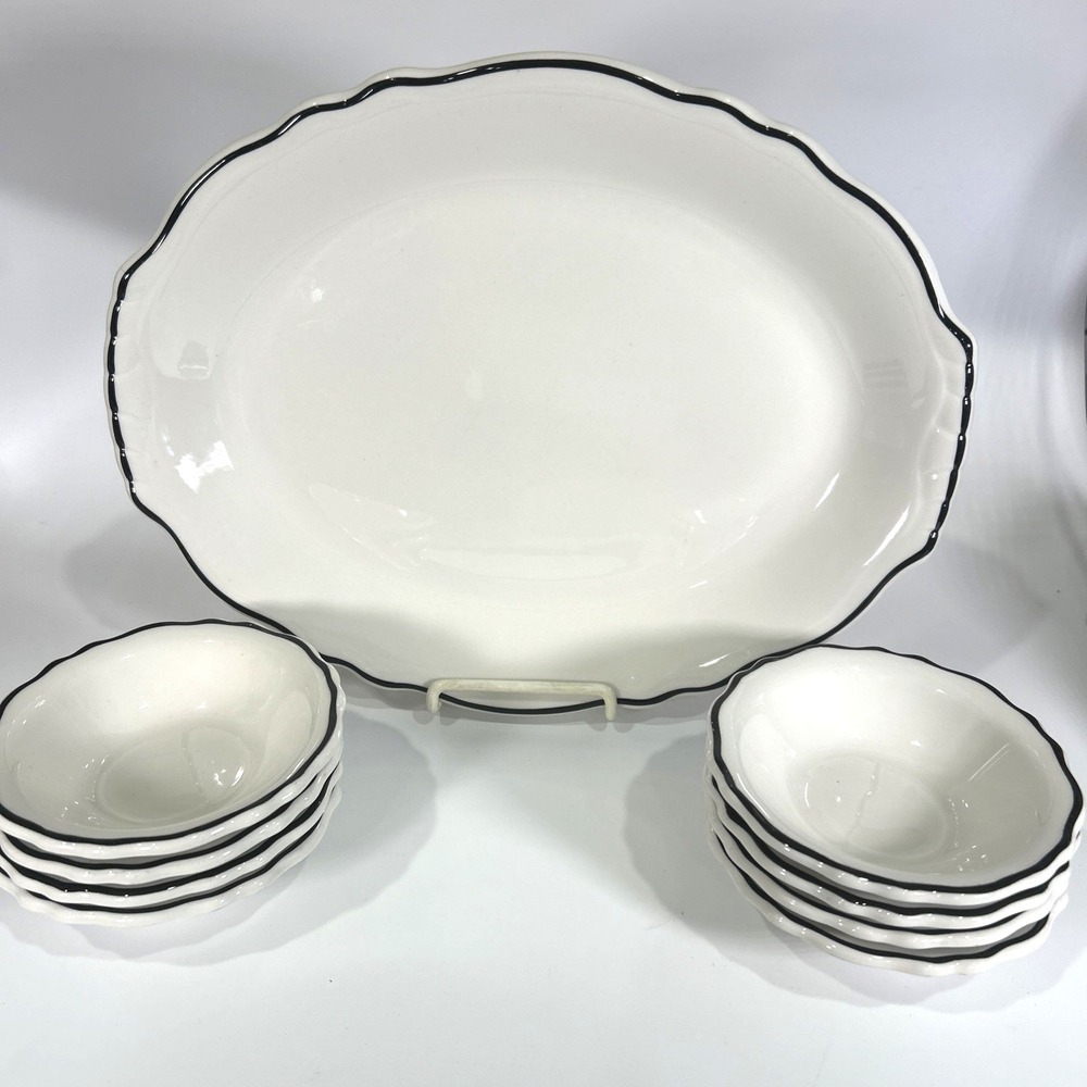 VTG Homer Laughlin STYLELINE BLACK Carolyn Best China White Black Platter Set